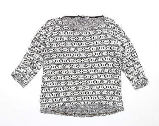 NEXT Womens White Round Neck Geometric Acrylic Pullover Jumper Size 14