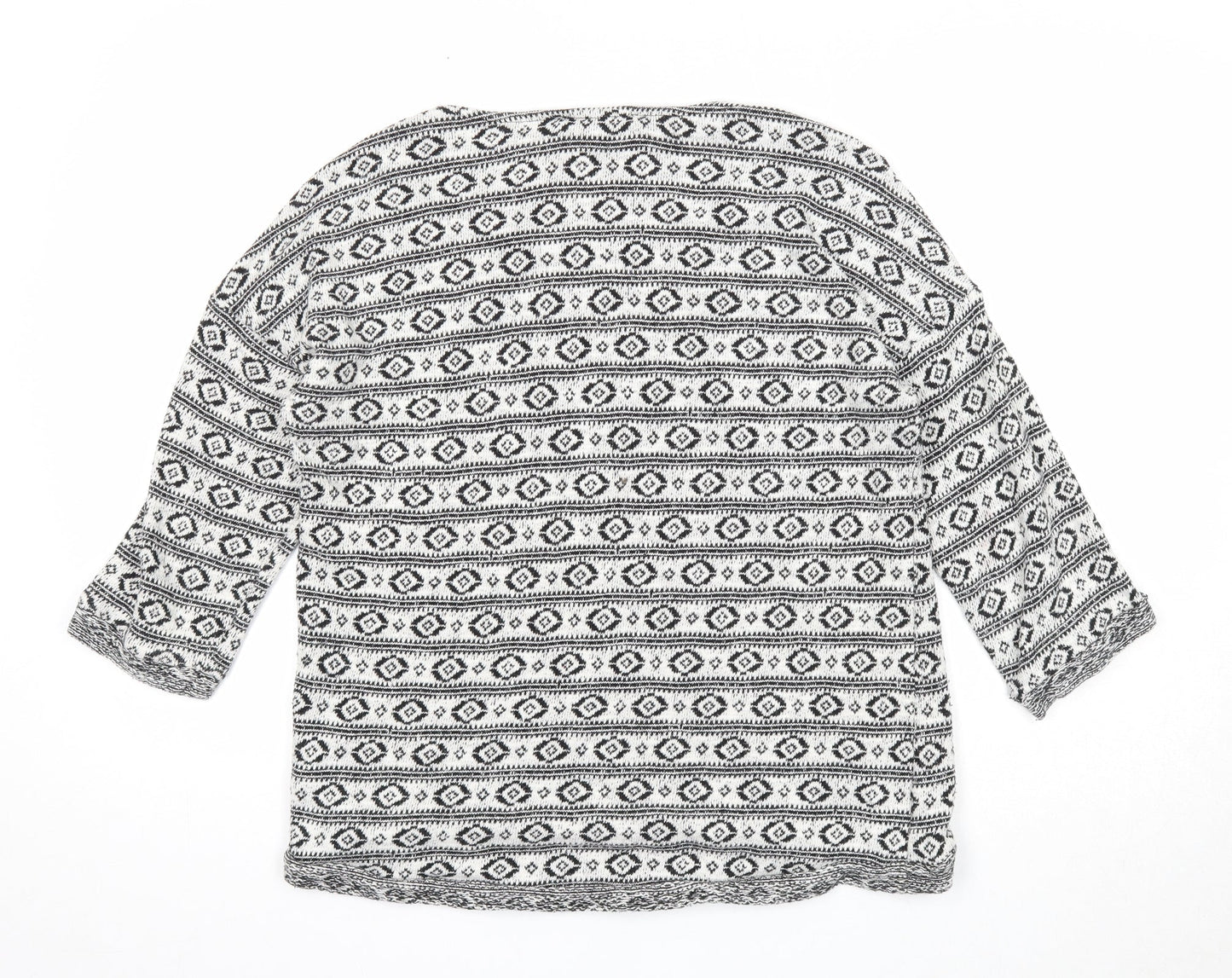 NEXT Womens White Round Neck Geometric Acrylic Pullover Jumper Size 14