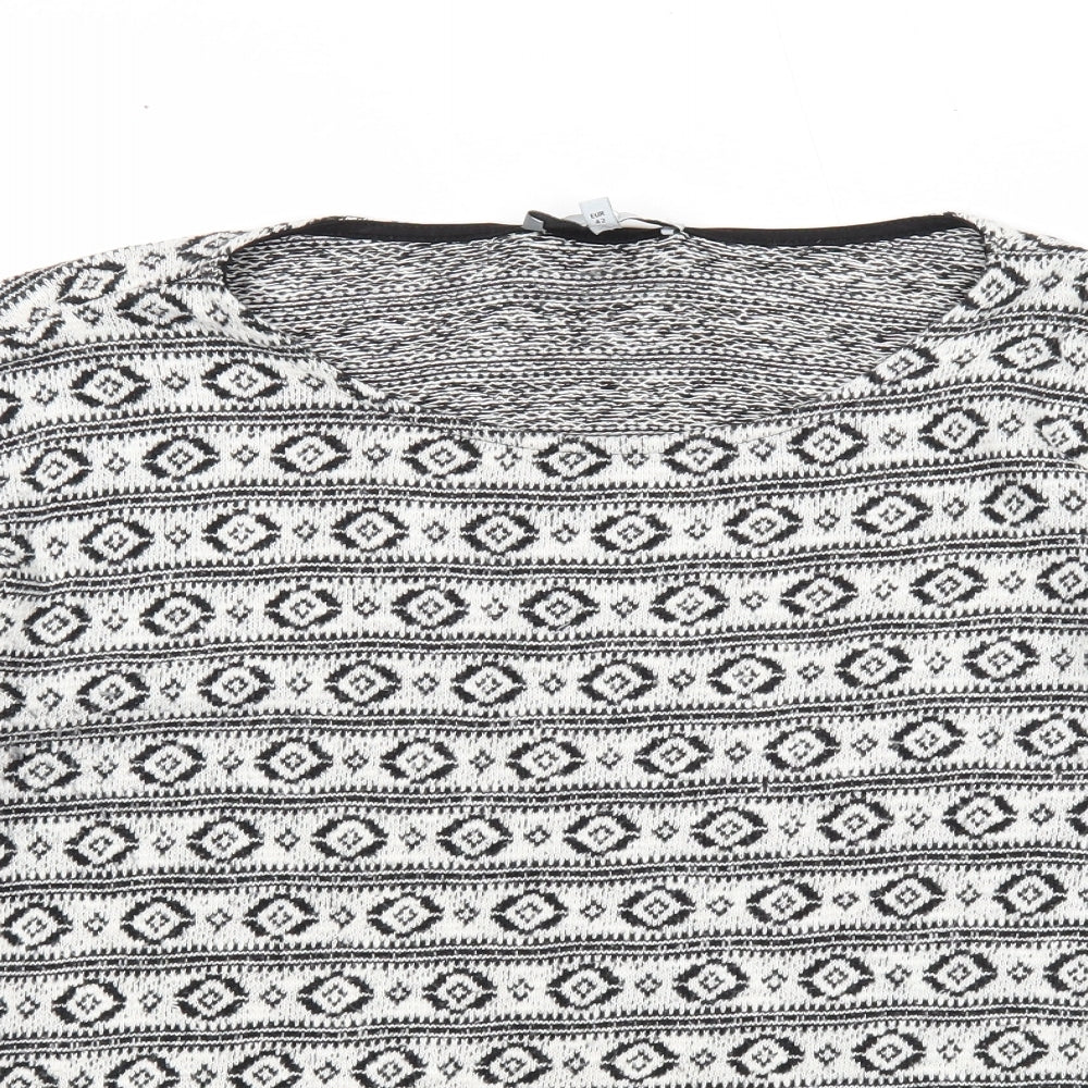 NEXT Womens White Round Neck Geometric Acrylic Pullover Jumper Size 14