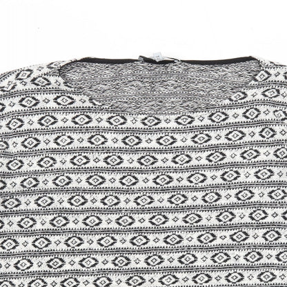 Next Womens White Round Neck Geometric Acrylic Pullover Jumper Size 14