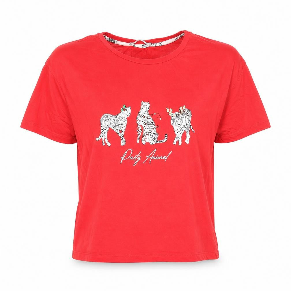 New Look Womens Red Cotton Basic T-Shirt Size XS Round Neck - Party Animal