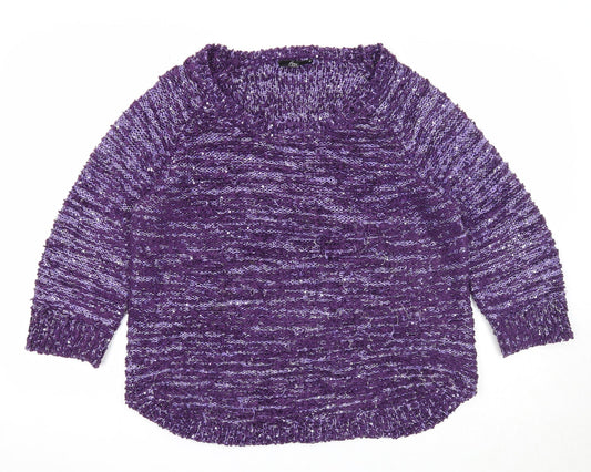 Bonmarché Womens Purple Scoop Neck Polyester Pullover Jumper Size M