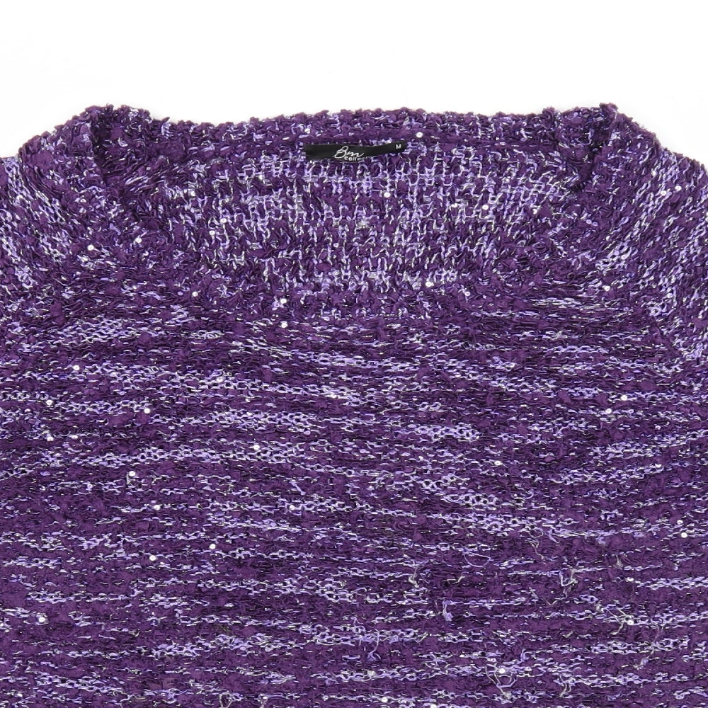 Bonmarché Womens Purple Scoop Neck Polyester Pullover Jumper Size M