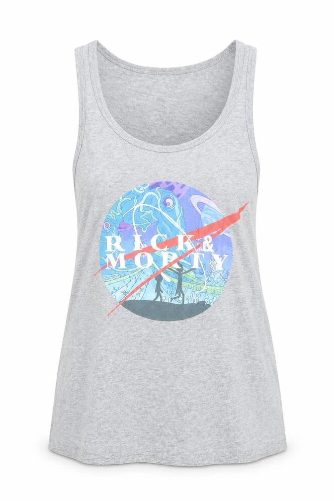 Stanley Stella Womens Grey Cotton Basic Tank Size M Scoop Neck - Rick & Morty