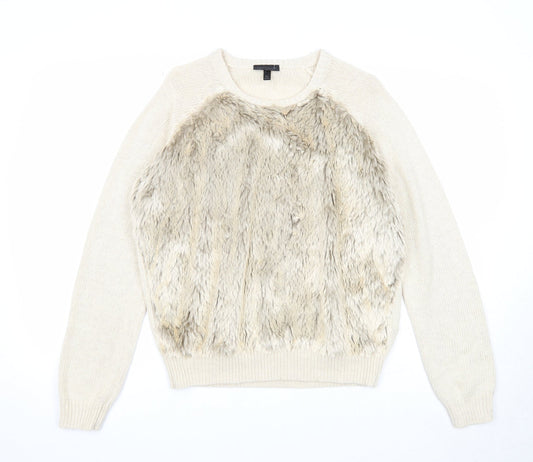 Topshop Womens Beige Acrylic Pullover Sweatshirt Size 10 Pullover