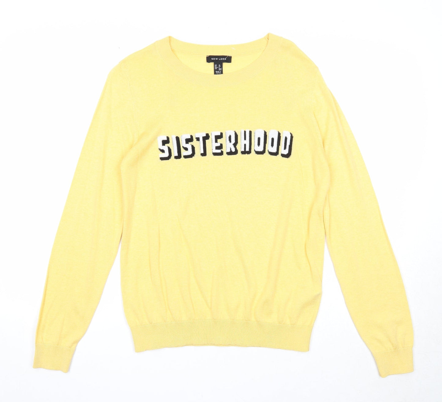 New Look Womens Yellow Round Neck Acrylic Pullover Jumper Size 10 - Sisterhood