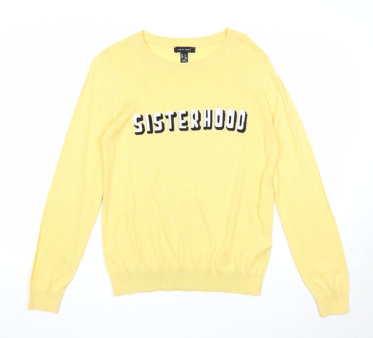 New Look Womens Yellow Round Neck Acrylic Pullover Jumper Size 10 - Sisterhood