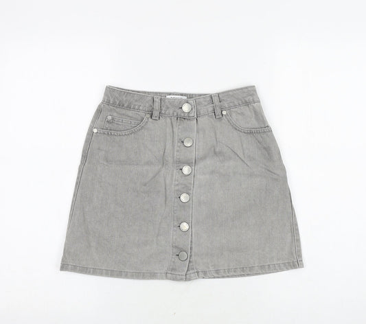 Miss Selfridge Womens Grey Cotton A-Line Skirt Size 6 Button
