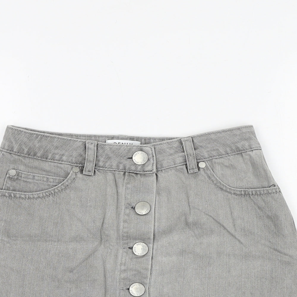 Miss Selfridge Womens Grey Cotton A-Line Skirt Size 6 Button