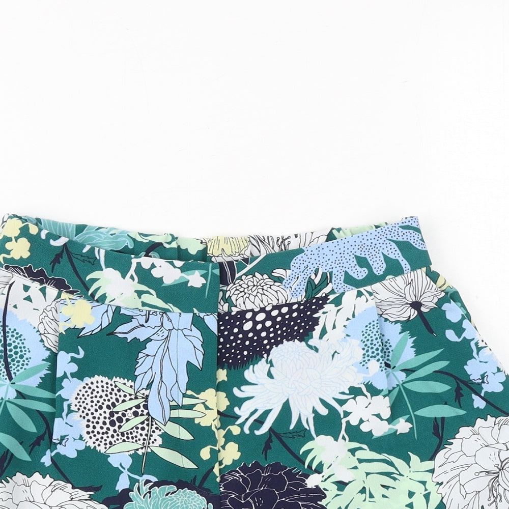 Preworn Womens Green Floral Polyester Culotte Shorts Size 26 in Regular Zip