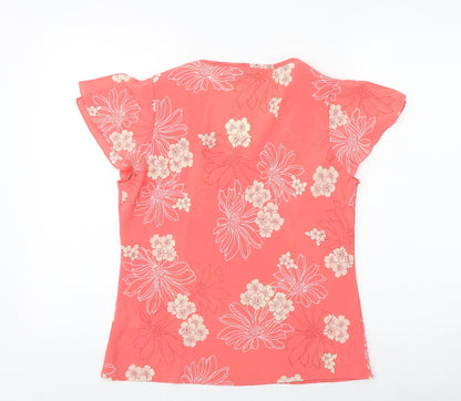 Collections Womens Pink Floral Polyester Basic Blouse Size 12 V-Neck