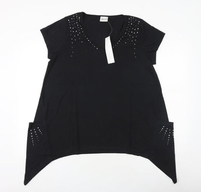 Being Casual Womens Black Polyester Basic T-Shirt Size 14 Round Neck
