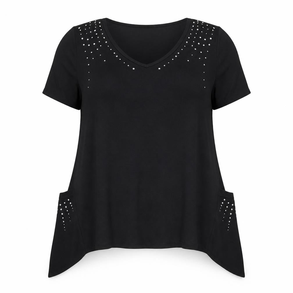 Being Casual Womens Black Polyester Basic T-Shirt Size 14 Round Neck