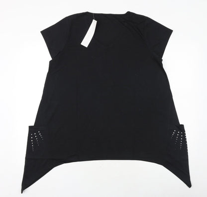 Being Casual Womens Black Polyester Basic T-Shirt Size 14 Round Neck