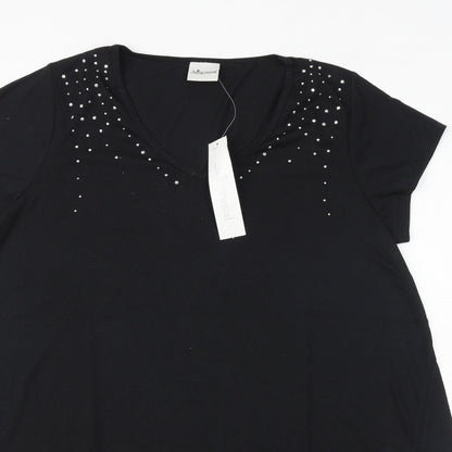 Being Casual Womens Black Polyester Basic T-Shirt Size 14 Round Neck