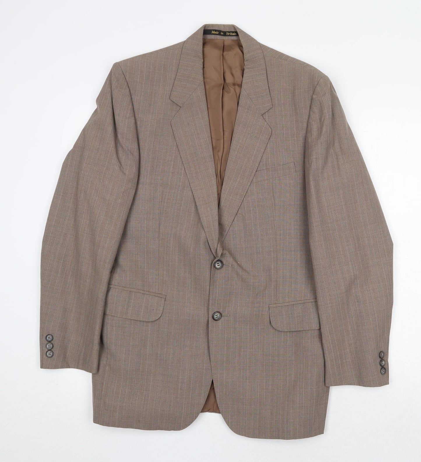 Quest Mens Brown Striped Polyester Jacket Suit Jacket Size 40 Regular