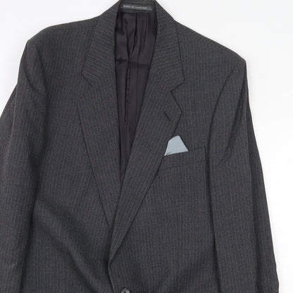 Pin Stripe Mens Grey Striped Wool Jacket Suit Jacket Size 42 Regular