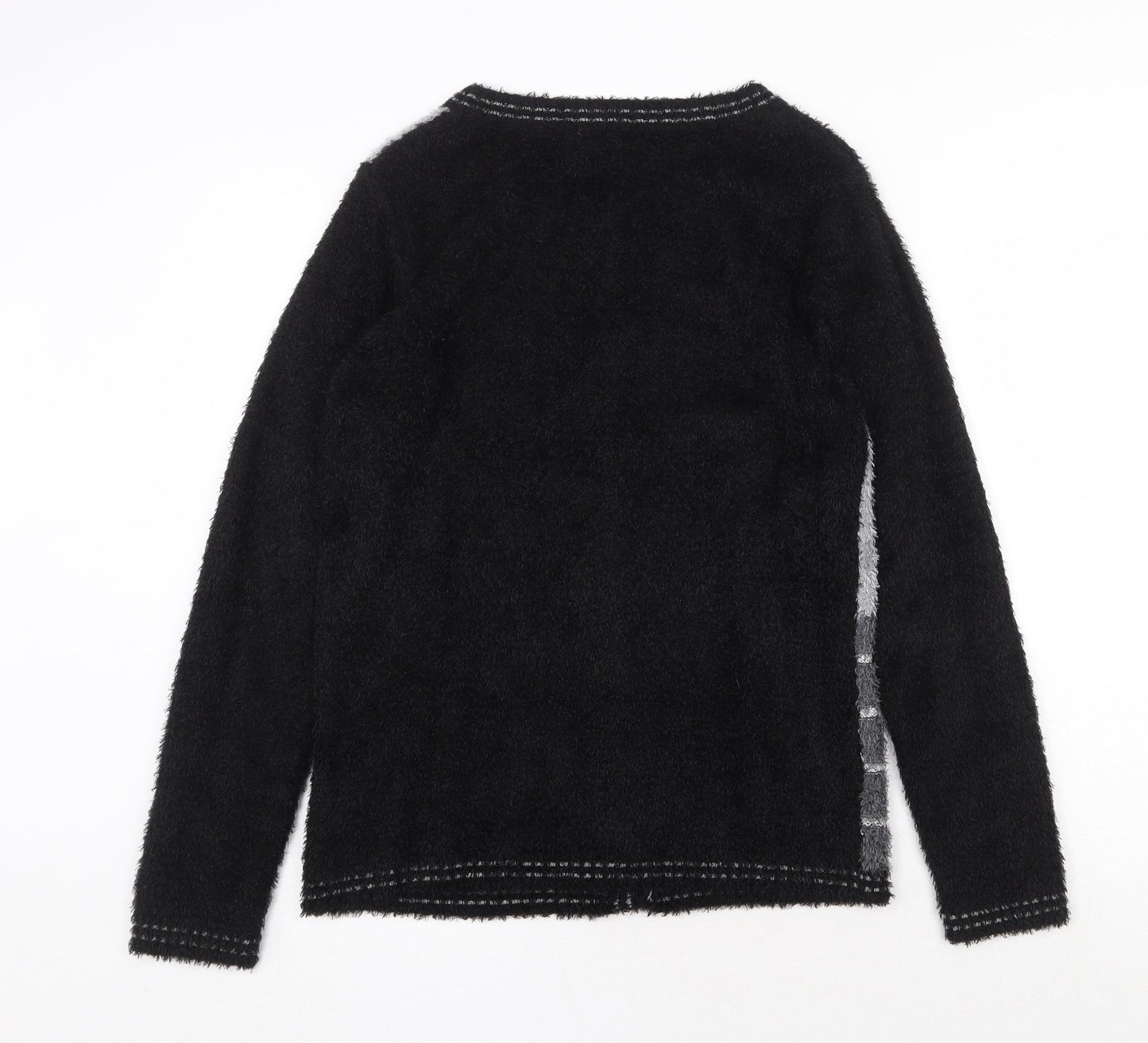 Casamia Womens Black Round Neck Geometric Nylon Cardigan Jumper Size S