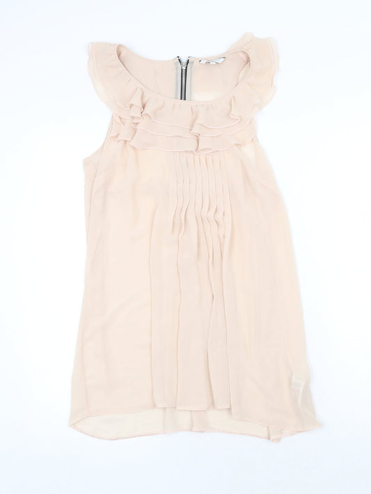 New Look Womens Beige Polyester Basic Blouse Size 12 Round Neck
