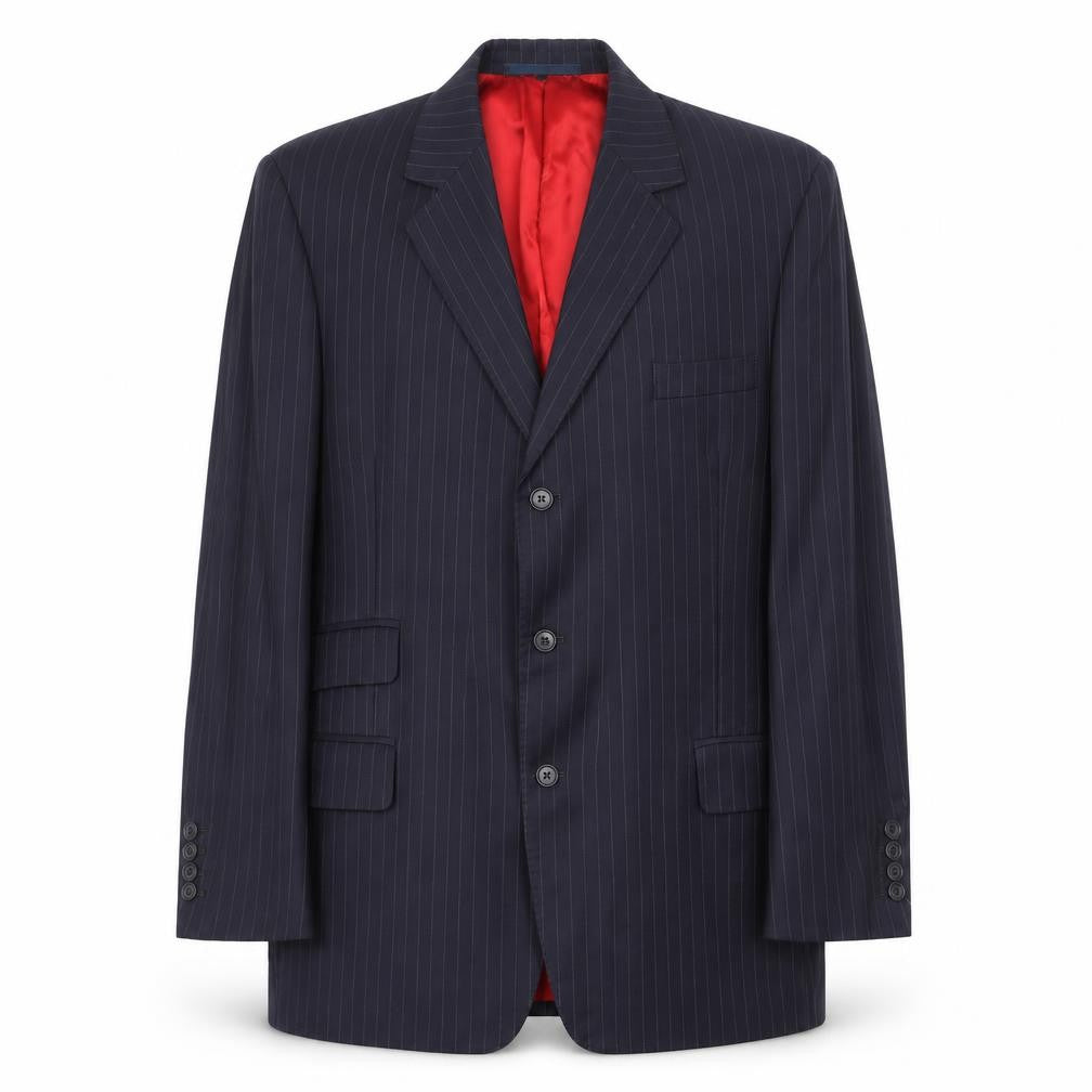 Outlook Mens Blue Striped Polyester Jacket Suit Jacket Size 44 Regular