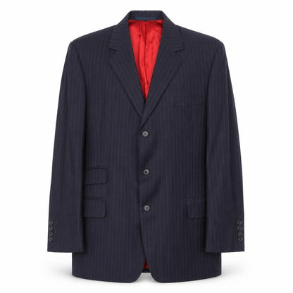 Outlook Mens Blue Striped Polyester Jacket Suit Jacket Size 44 Regular