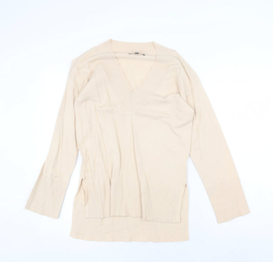 Oasis Womens Beige V-Neck Viscose Pullover Jumper Size XS
