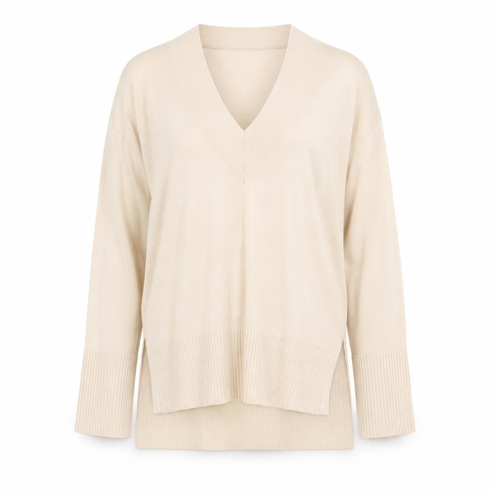 Oasis Womens Beige V-Neck Viscose Pullover Jumper Size XS