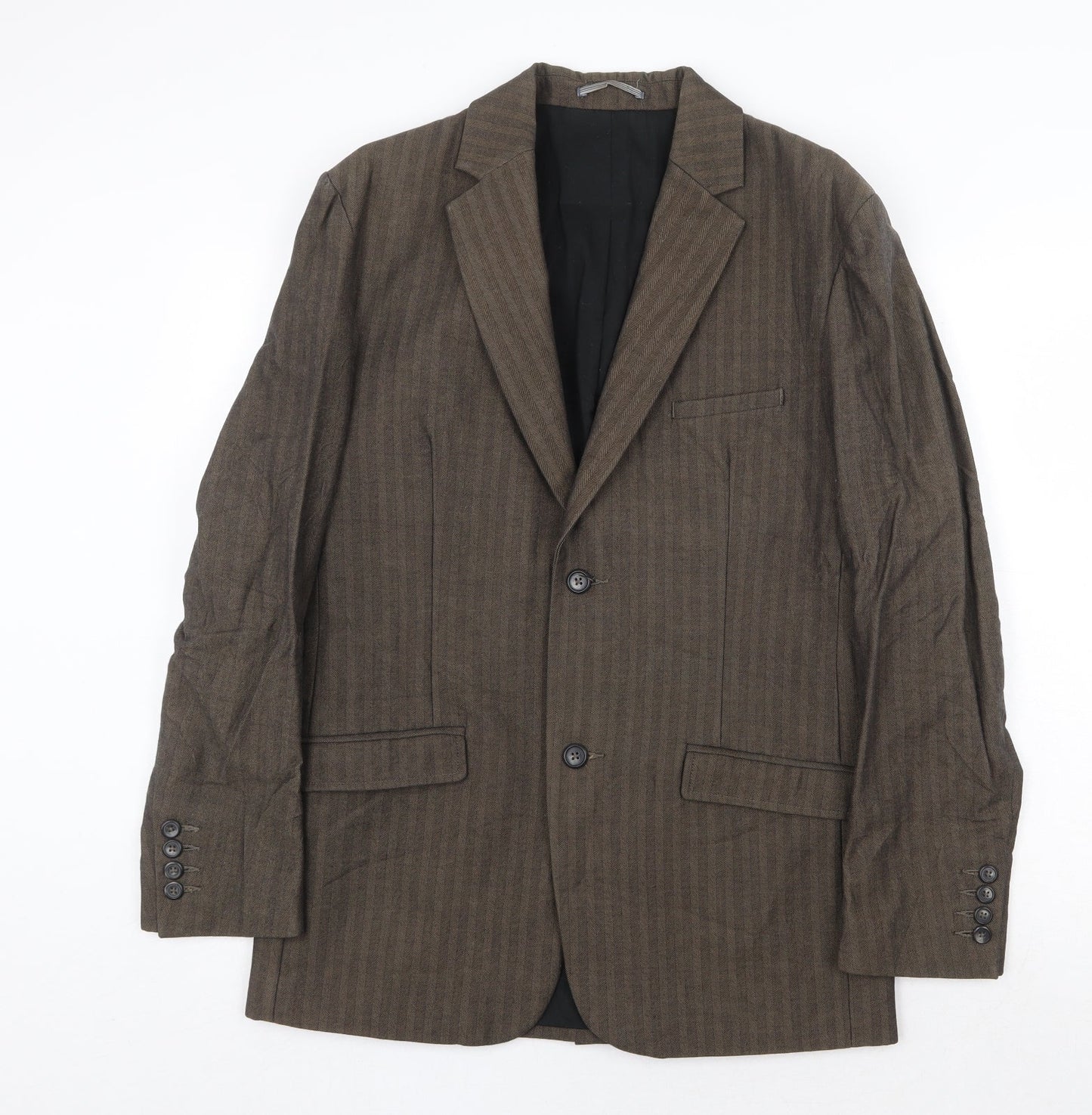 Monsoon Mens Brown Striped Cotton Jacket Suit Jacket Size 38 Regular