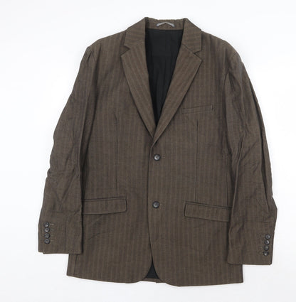 Monsoon Mens Brown Striped Cotton Jacket Suit Jacket Size 38 Regular