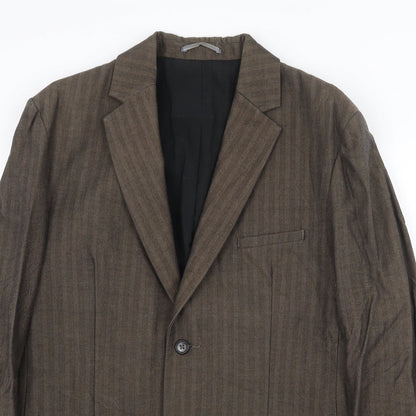 Monsoon Mens Brown Striped Cotton Jacket Suit Jacket Size 38 Regular