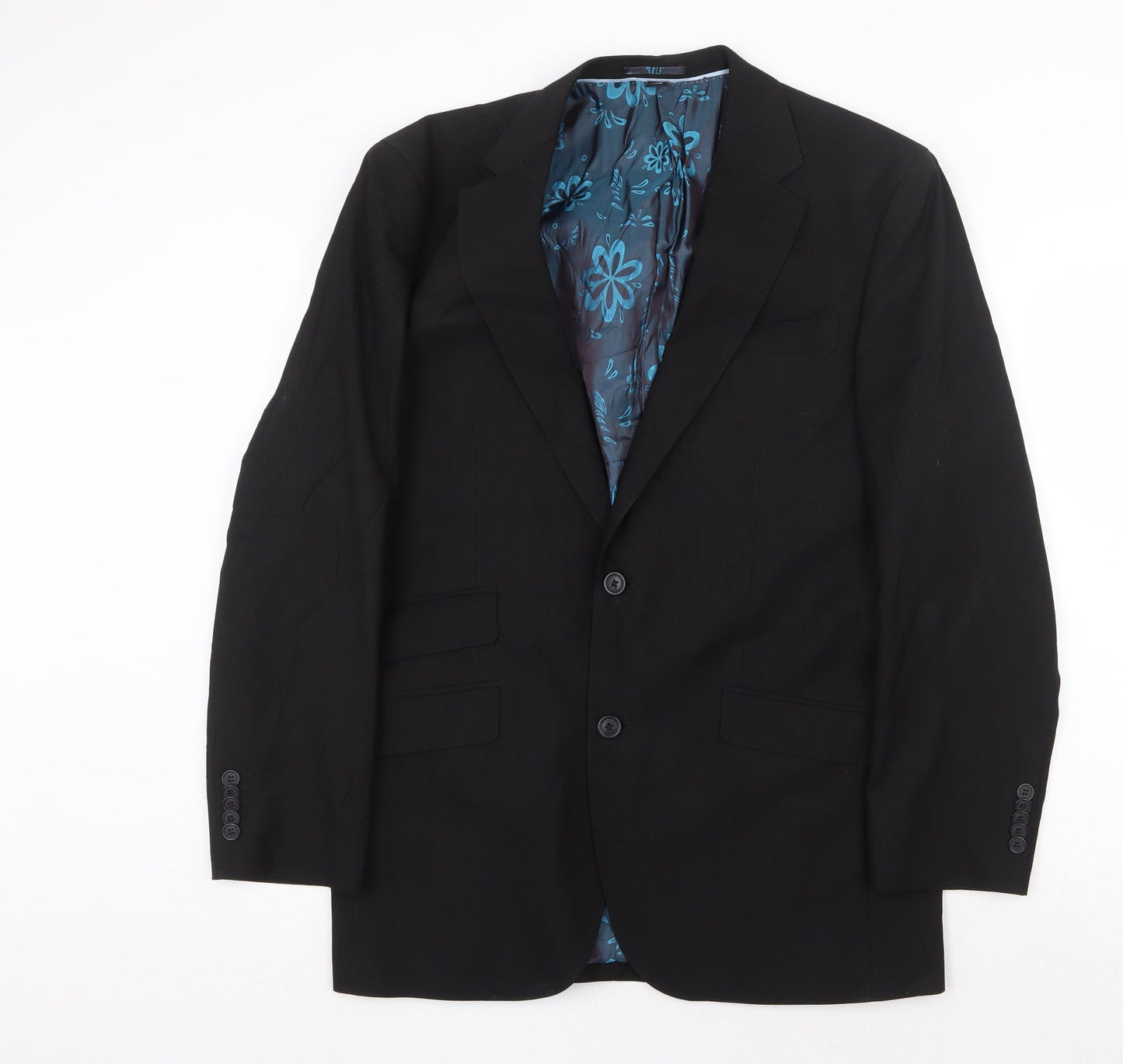 Jacamo Mens Black Polyester Jacket Suit Jacket Size 40 Regular - 5 button sleeve