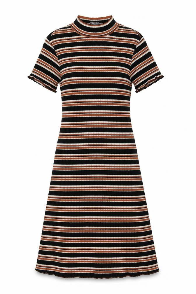 Primark Womens Multicoloured Striped Cotton Fit & Flare Size 4 Mock Neck Pullover