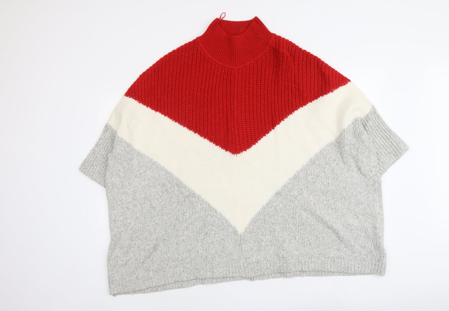 Marks and Spencer Womens Grey High Neck Geometric Cotton Pullover Jumper Size M