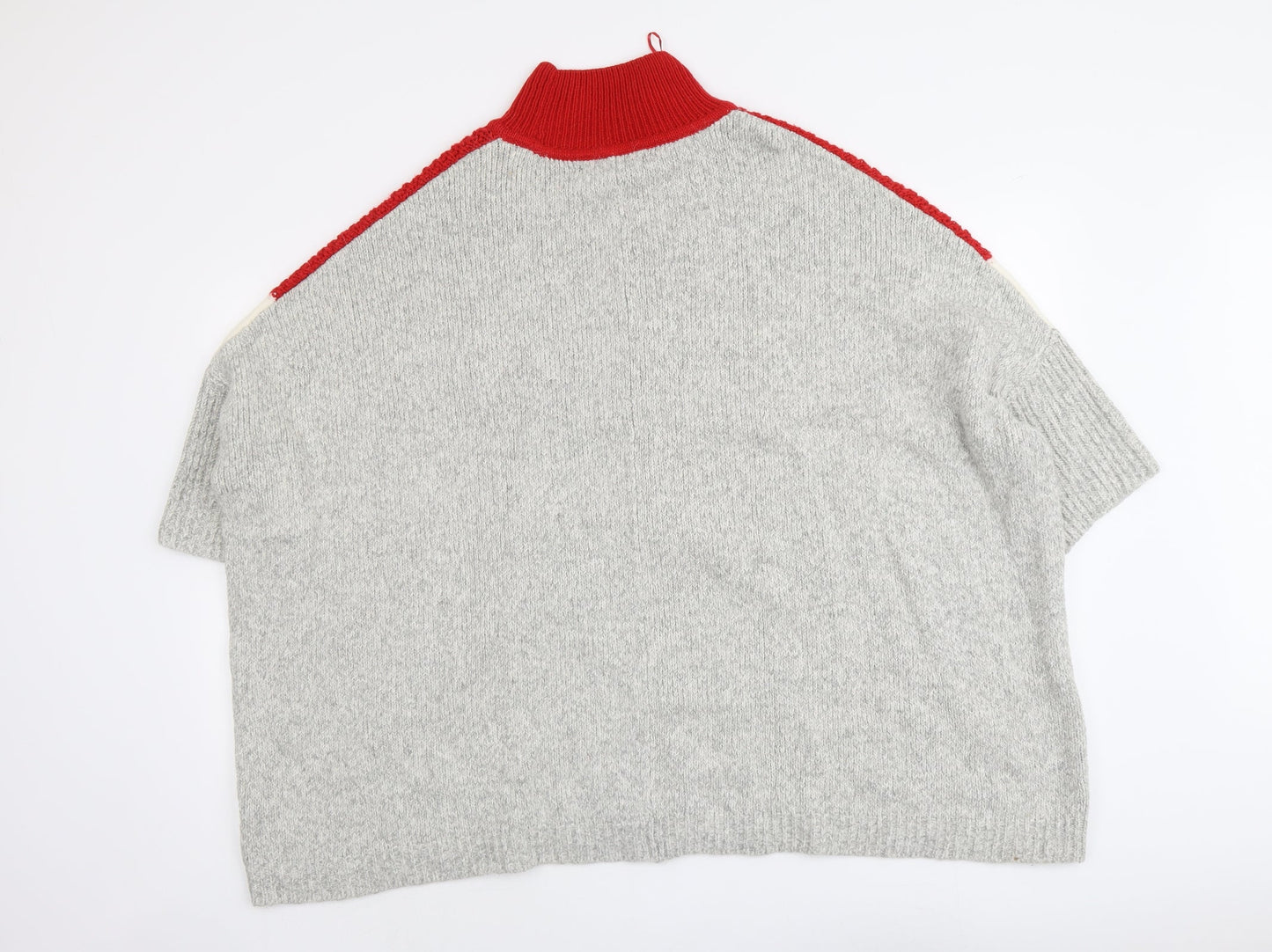 Marks and Spencer Womens Grey High Neck Geometric Cotton Pullover Jumper Size M