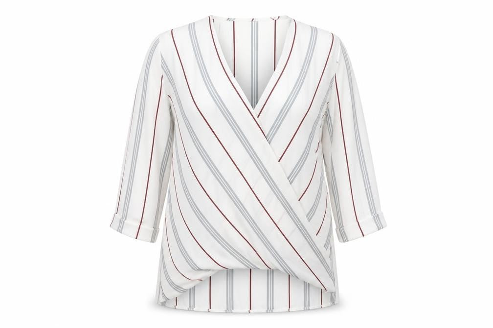 Atmosphere Womens White Striped Polyester Basic Blouse Size 10 V-Neck
