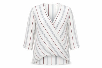 Atmosphere Womens White Striped Polyester Basic Blouse Size 10 V-Neck