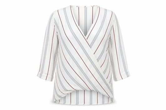 Atmosphere Womens White Striped Polyester Basic Blouse Size 10 V-Neck