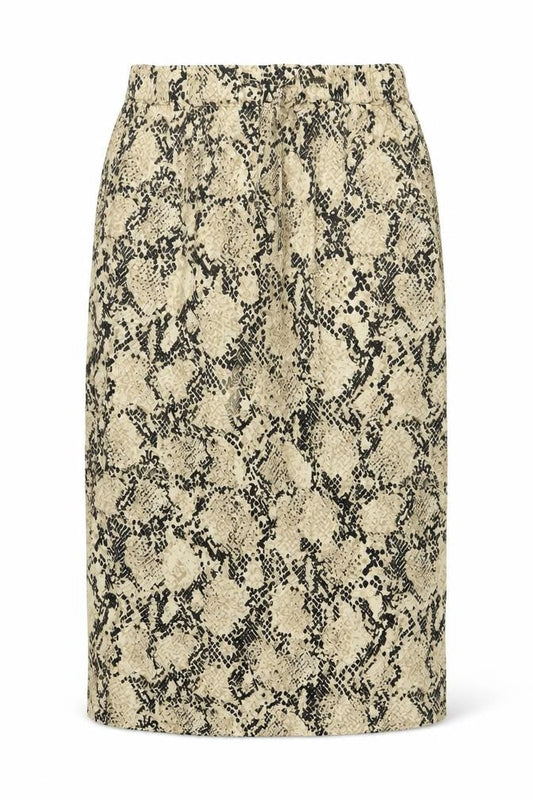 Marks & Spencer Womens Beige Animal Print Viscose A-Line Skirt Size 10 Drawstring - Snakeskin Pattern