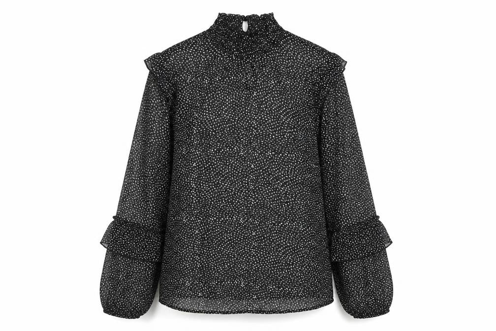 Papaya Womens Black Geometric Polyester Basic Blouse Size 10 High Neck