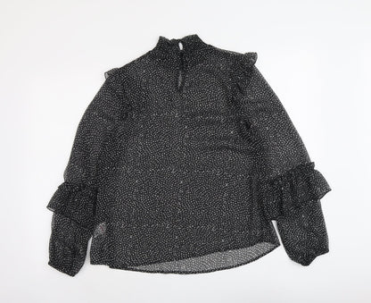 Papaya Womens Black Geometric Polyester Basic Blouse Size 10 High Neck