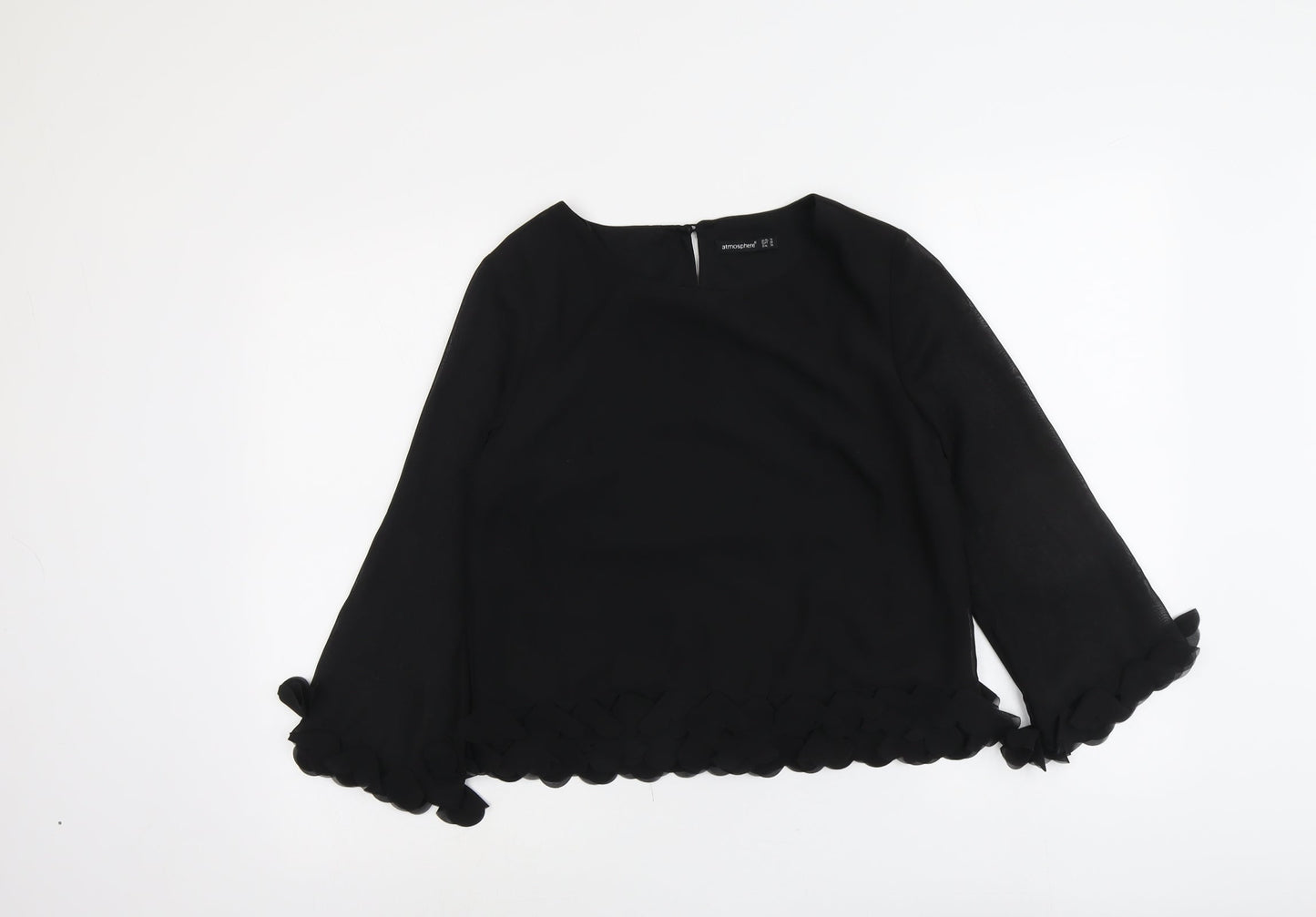 Atmosphere Womens Black Polyester Basic Blouse Size 10 Round Neck