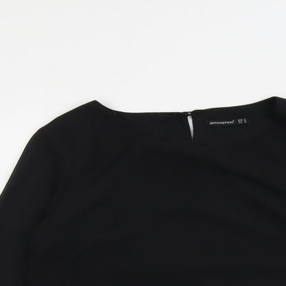 Atmosphere Womens Black Polyester Basic Blouse Size 10 Round Neck