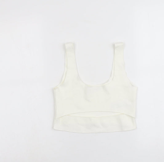 Zara Womens Ivory Viscose Cropped Tank Size M Round Neck