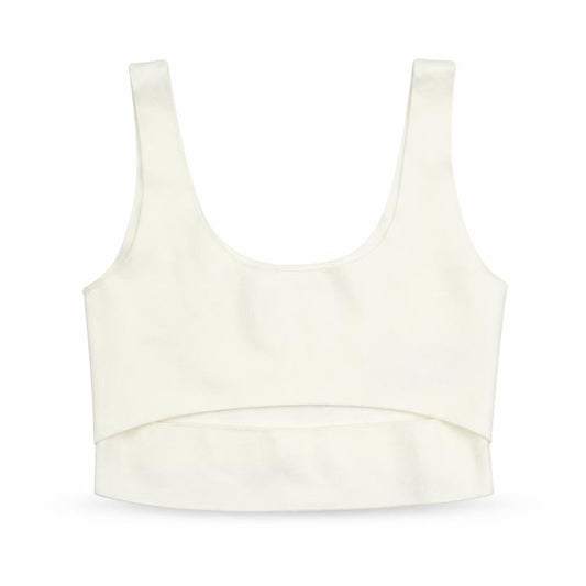 Zara Womens Ivory Viscose Cropped Tank Size M Round Neck
