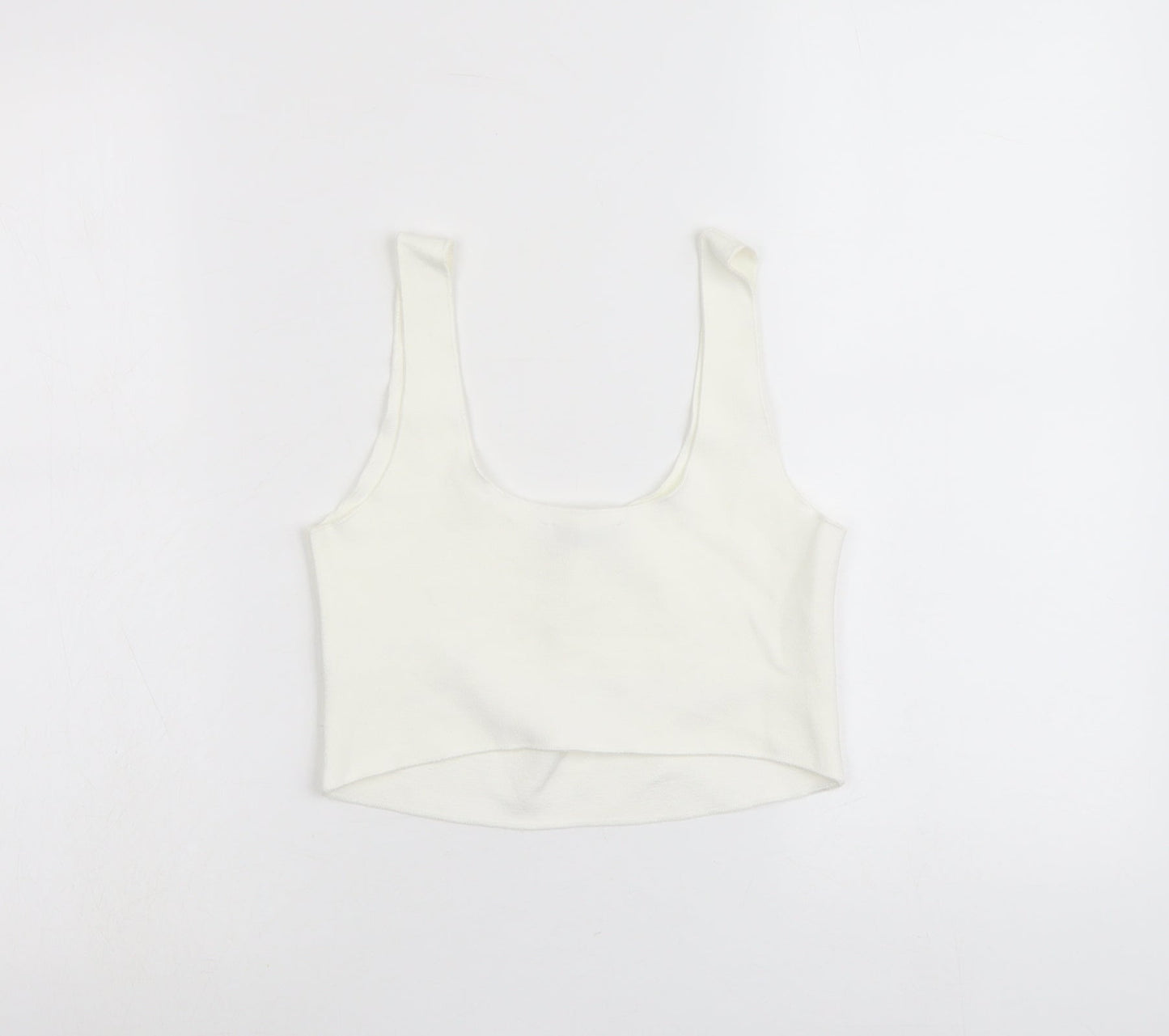 Zara Womens Ivory Viscose Cropped Tank Size M Round Neck