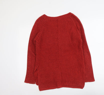 Wrap Womens Red Round Neck Cotton Pullover Jumper Size 8