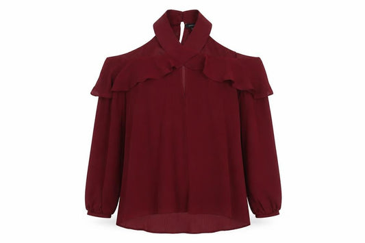 Atmosphere Womens Red Polyester Basic Blouse Size 10 V-Neck - Cold Shoulder