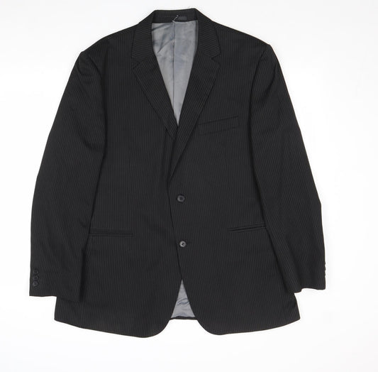 Karl Jackson Mens Black Striped Polyester Jacket Suit Jacket Size 44 Regular