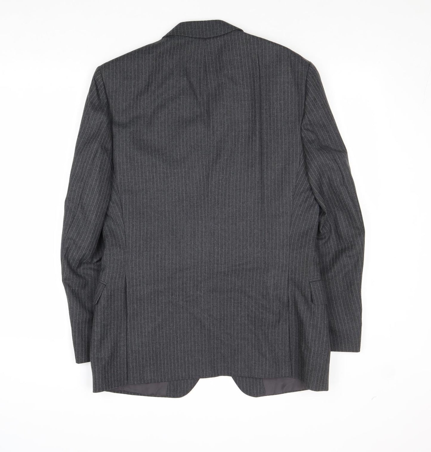 Marks and Mens Grey Striped Polyester Jacket Suit Jacket Size 40 Regular