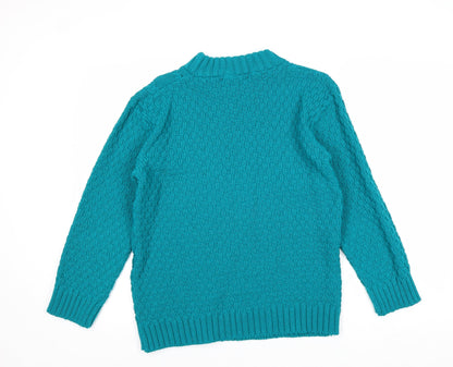 PINK Womens Green Round Neck Acrylic Pullover Jumper Size S - Size S-M
